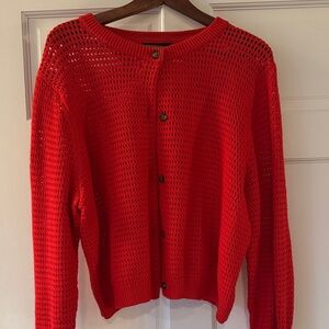 Banana Republic Red Open-Knit Cardigan